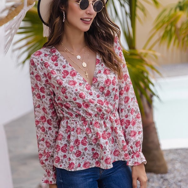 Blouse Blanche Fleurie Rose