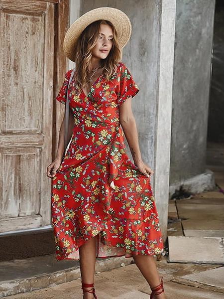 Robe longue fleurie orange rose bretelles Taille S/M Couleur Fleuri Robe longue fleurie orange rose bretelles Taille S/M Couleur Fleuri