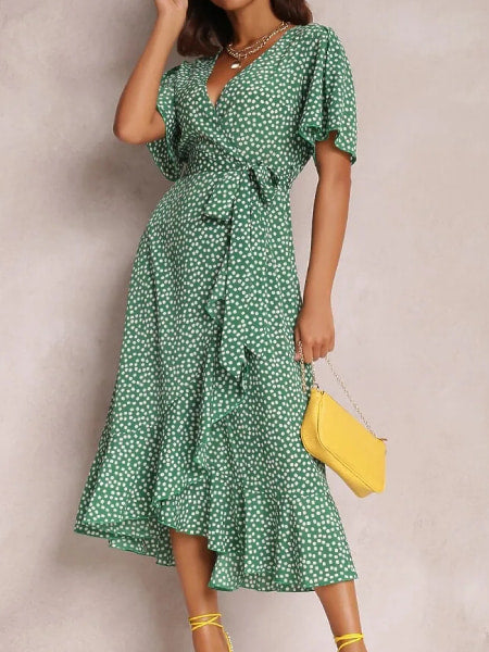 Robe Fluide Robe Verte Fleur Blanche Robe Longue Fleurie Verte