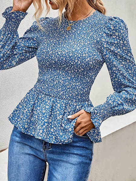 blouse fleurie bleue