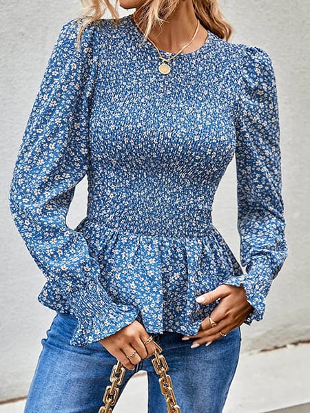 blouse fleurie bleue