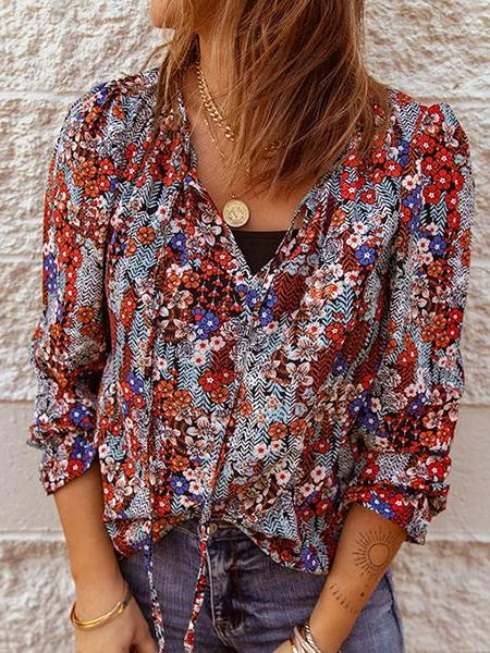 Blouse fleurie noeud