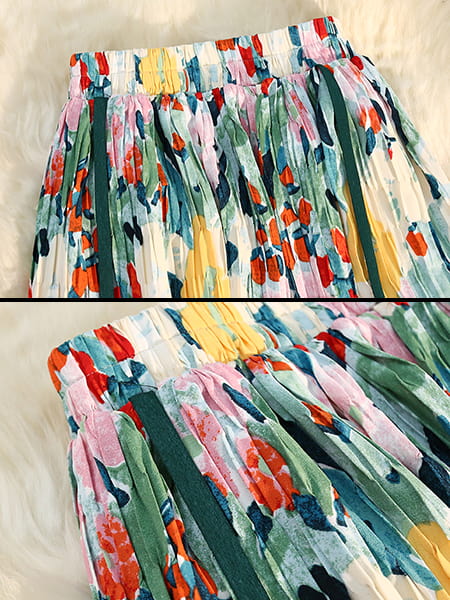 Détails jupe longue imprimée fleurs