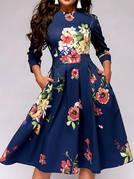 robe bleu fleur rose