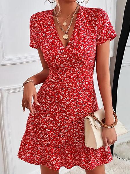 Robe courte fleurie rouge
