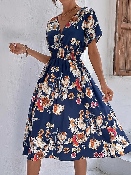 Robe été fleurie mi-longue