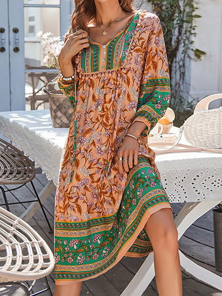 Robe longue fleurie hippie