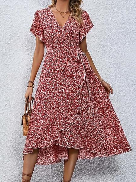 Robe rouge fleurie bohème chic