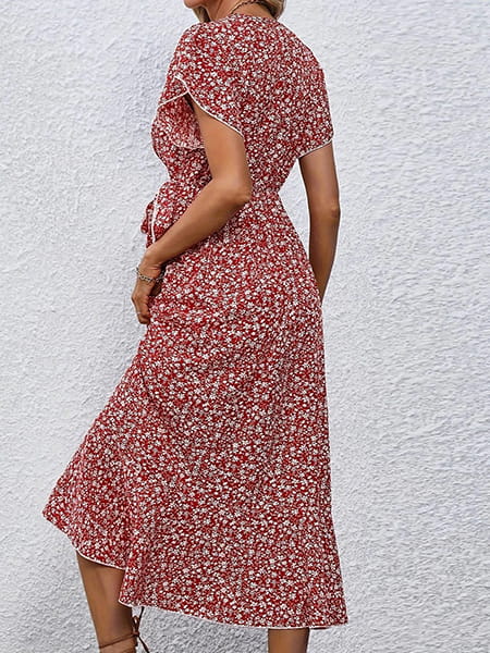 Robe rouge fleurie bohème chic