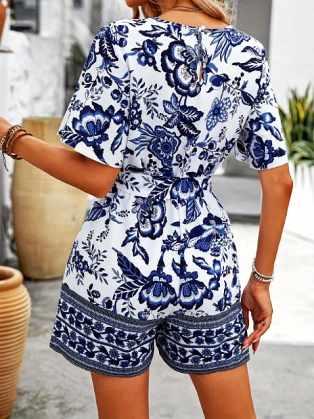 combishort hippie fleurs imprimées