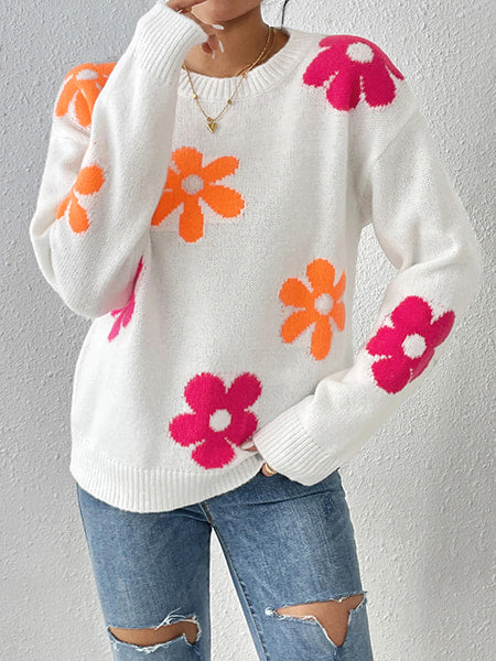 pull blanc fleuri