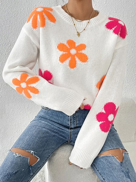 pull blanc fleuri