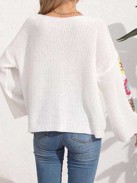 pull blanc fleurs femme