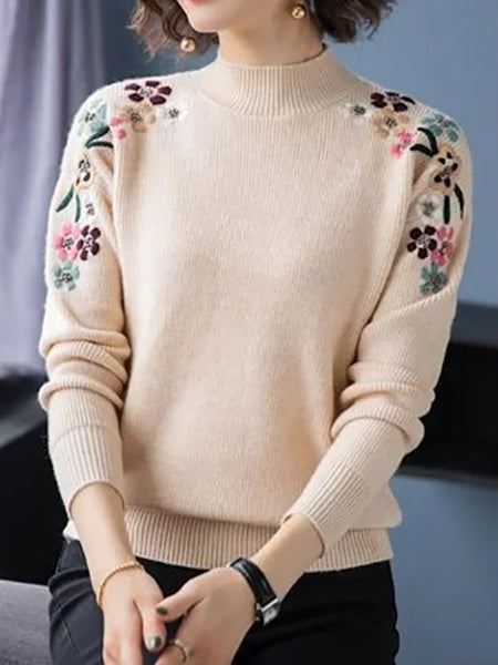 pull motif fleuri femme