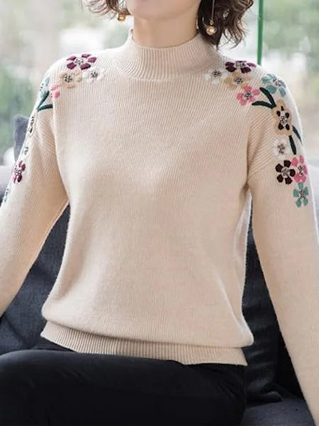 pull motif fleuri femme