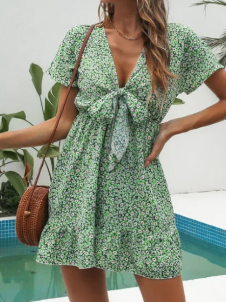 robe courte fleurie verte