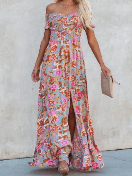 robe fleurie épaules dénudées