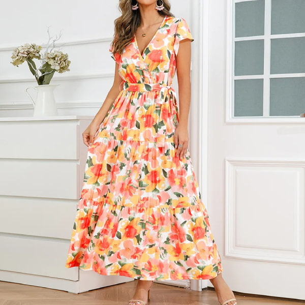 robe longue fleurie orange