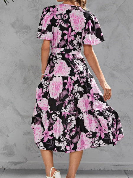 robe noire a fleur rose