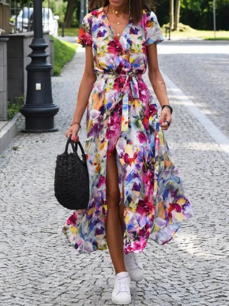 robe portefeuille fleurs