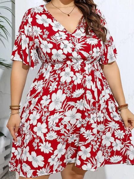 robe rouge fleurie grande taille
