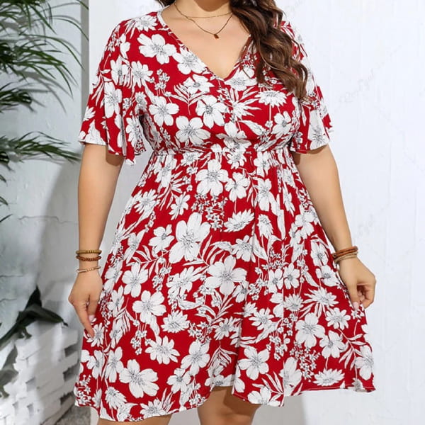 robe rouge fleurie grande taille