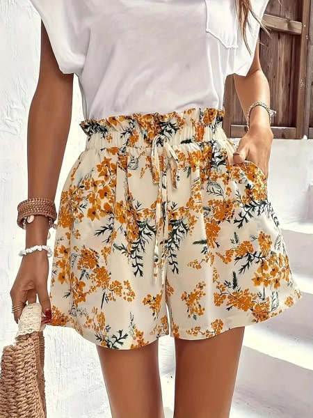 short fluide fleuri femme