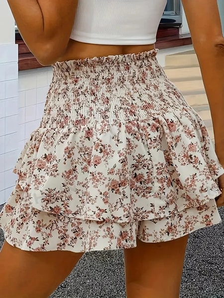 short taille haute fleuri