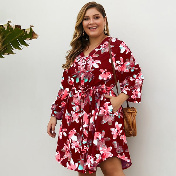 Robe Rouge Fleurie Grande Taille