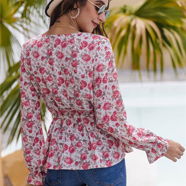 Blouse Blanche Fleurie Rose