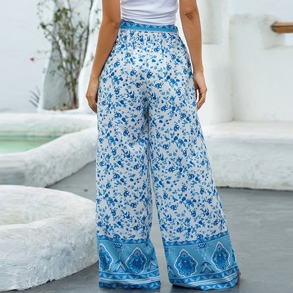 Pantalon Bleu Fleuri