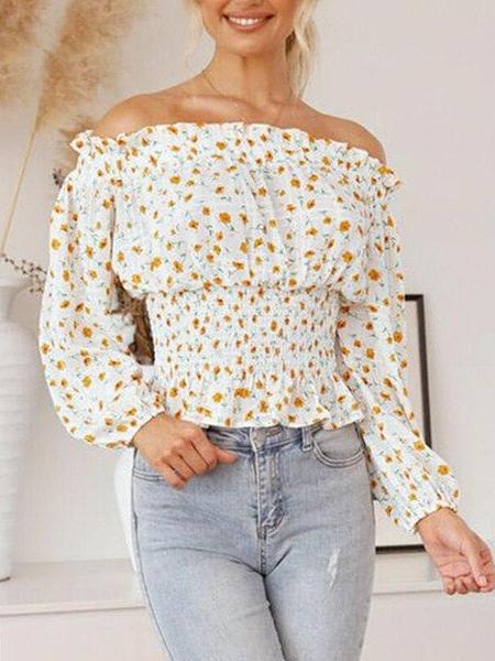 Blouse Fleurie à Épaules Dénudées