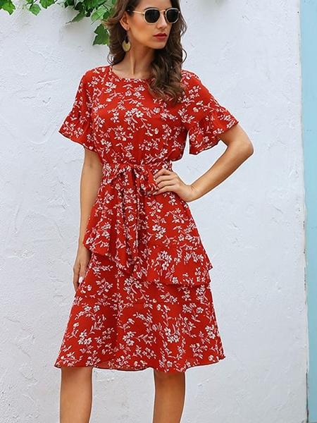 Robe d'Été Fleurie Manche Mi-Longue