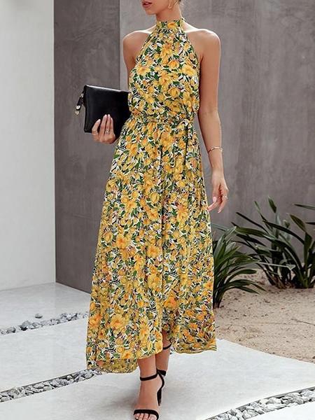 Robe Longue à Fleurs et Dos Nu
