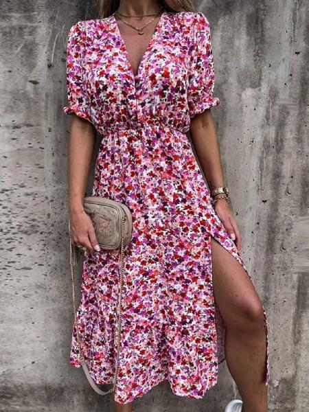 robe longue fleurie col v