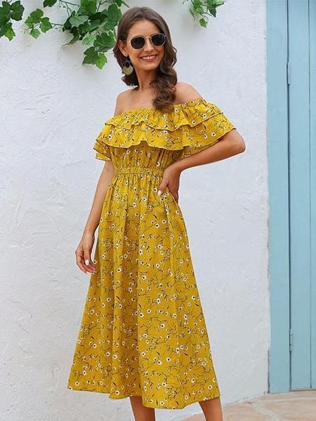 Robe Longue Fleurie Jaune