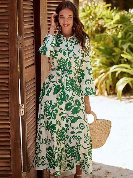 Robe chemisier fleurie mi-longue