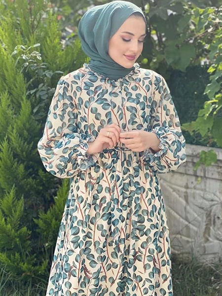 Robe fleurie longue hijab verte