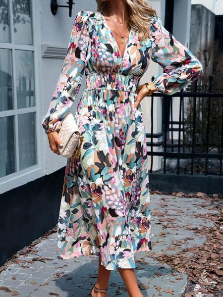 robe longue fleurie manches longues