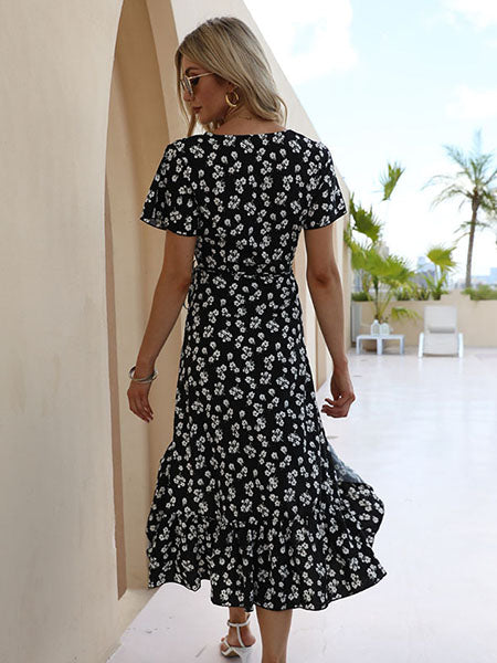 robe longue noire fleurie