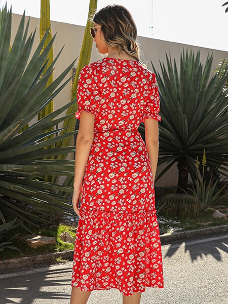 Robe maxi portefeuille fleurie ~ volants Clearance