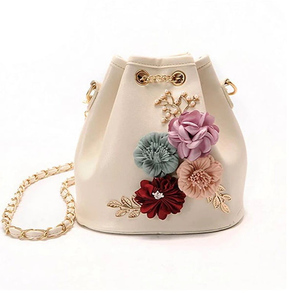 Sac seau fleuri beige