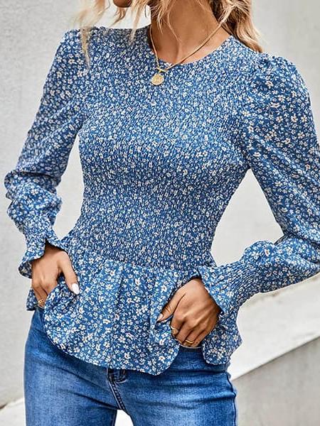 blouse fleurie bleue
