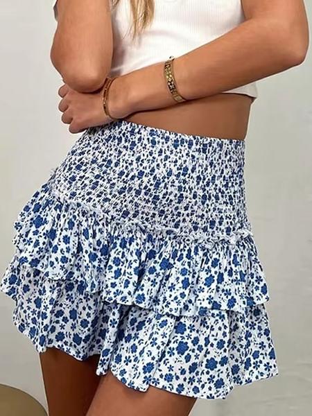 jupe courte smockée fleurie