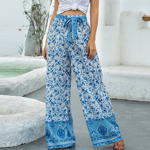 pantalon bleu fleuri