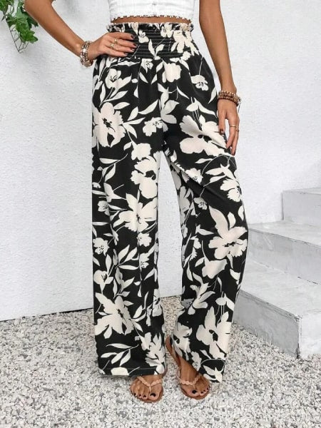 pantalon noir fleuri