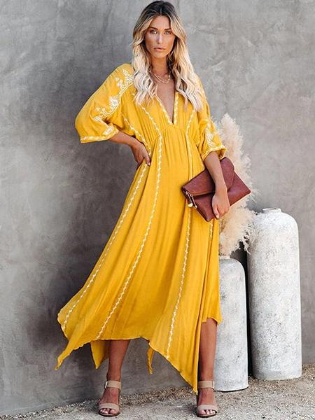 robe longue bohème fleurs brodées