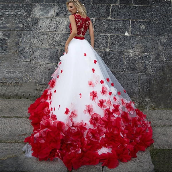 robe de mariée esprit féerique fleurs rouges