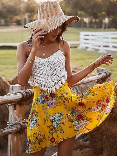 robe fleurie à franges