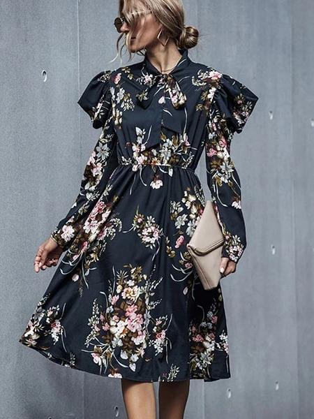 robe manche gigot imprimée fleurie